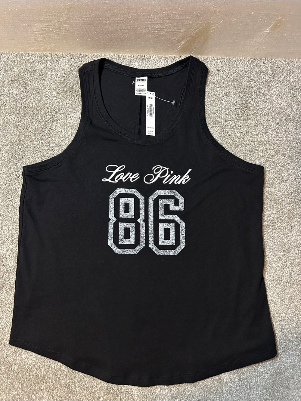 PINK Victoria's Secret Love Pink 86 Black Tank Top